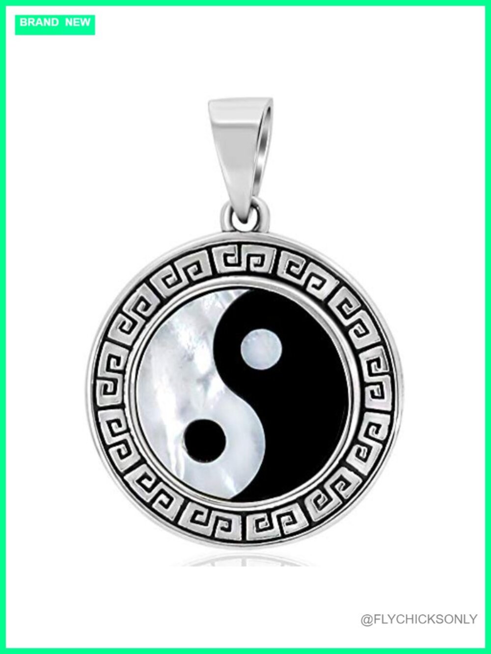 925 Sterling Silver Yin Yang Pendant Black Onyx White Shell 1.2in Dia Thailand
